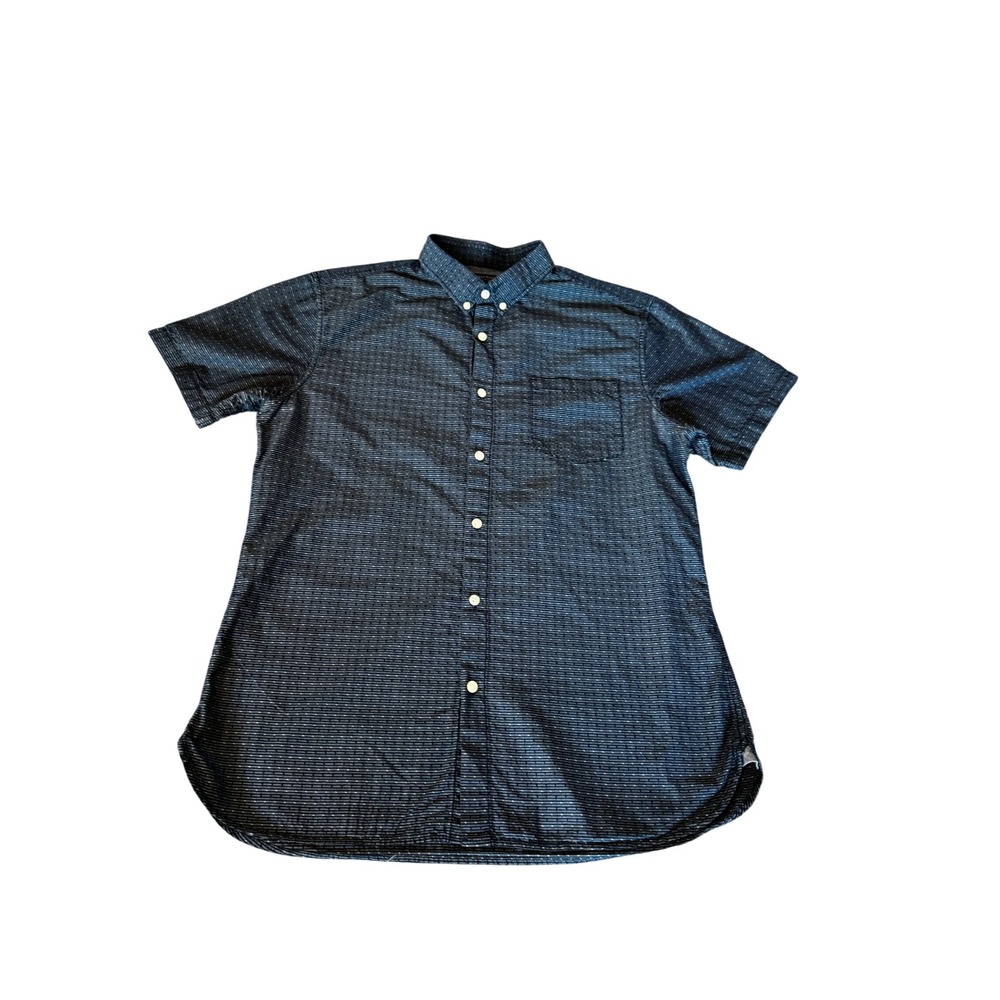 Banana Republic Mens Custom 078 Wash Navy Blue Pattern Short Sleeve Shirt L